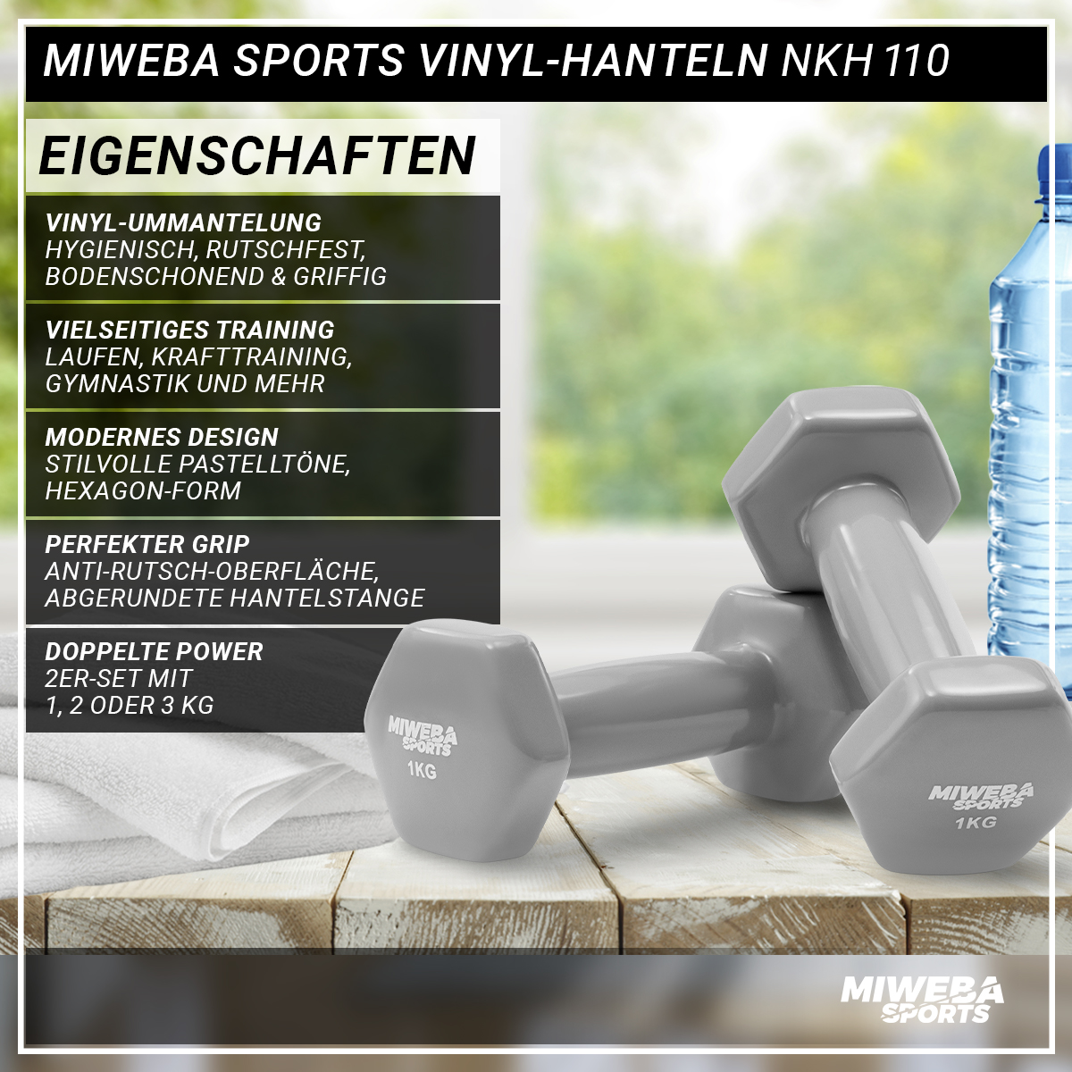 Kurzhantel, MIWEBA NKH110 SPORTS Set, grau Vinyl-Hanteln