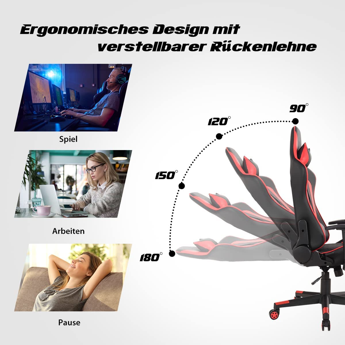 COSTWAY verstellbar 137cm Gaming Stuhl