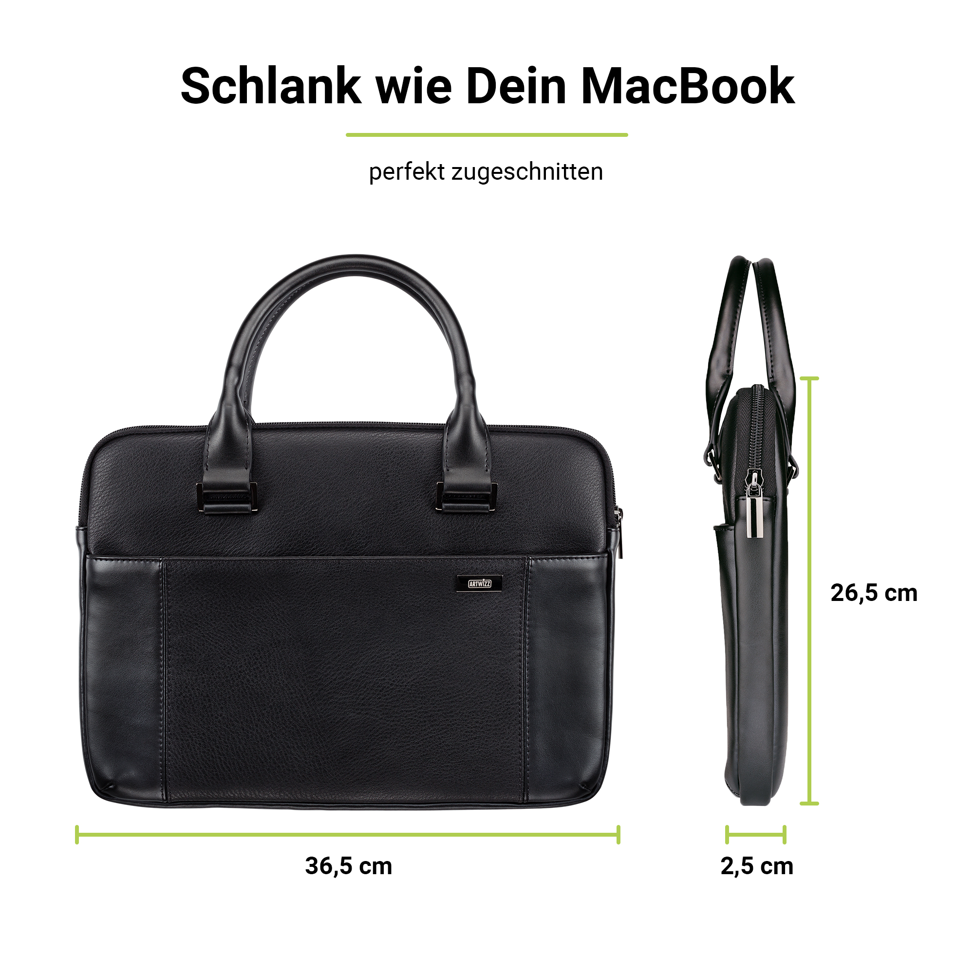 ARTWIZZ Leather Bag für für 15 Schwarz Notebook Tasche Leder, Apple 16 Aktentasche / Zoll