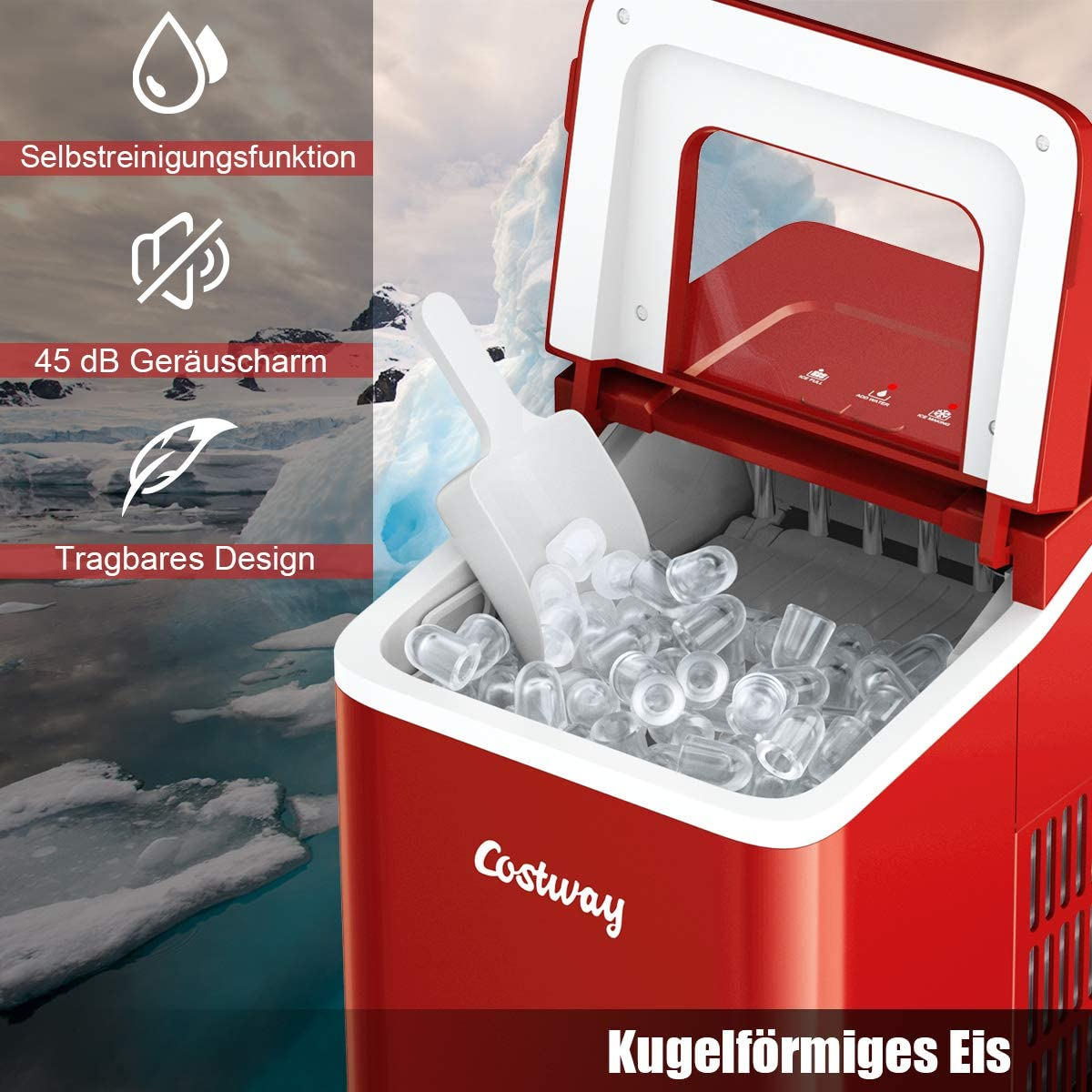 COSTWAY 12KG Eiswürfelmaschine (120 Watt, Rot)