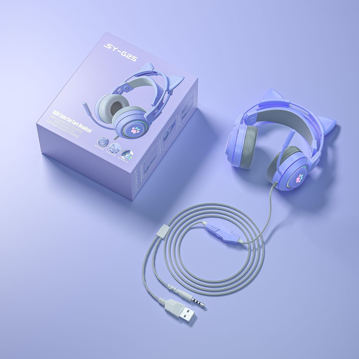 BRIGHTAKE Cat in Gaming Ear Blau Erlebe einer Dimension, Gaming Over-ear neuen LED-Gaming-Kopfhörer Kopfhörer 