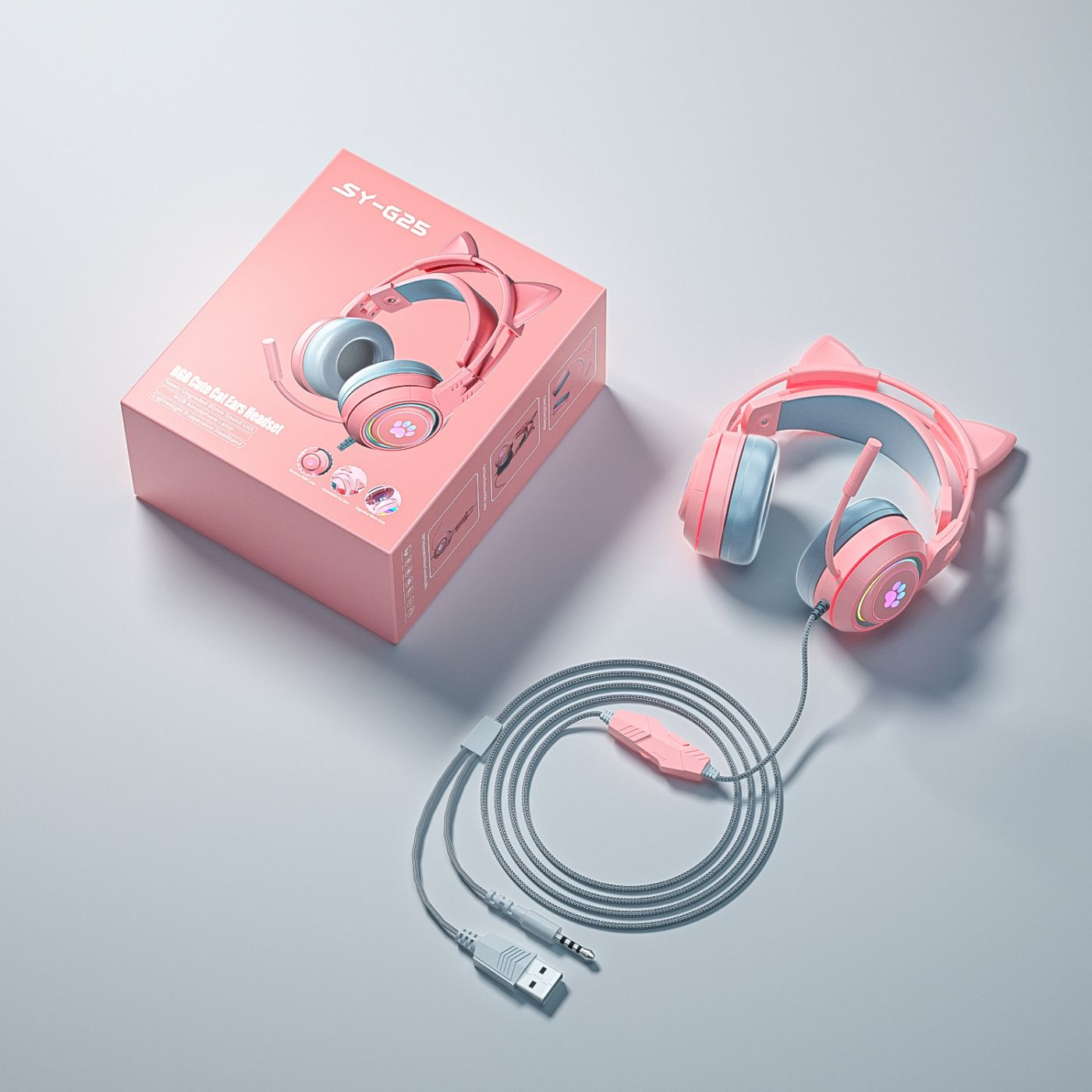 BRIGHTAKE Cat Ear LED-Gaming-Kopfhörer Over-ear Dimension, neuen Kopfhörer einer Gaming in Gaming Erlebe - Rosa