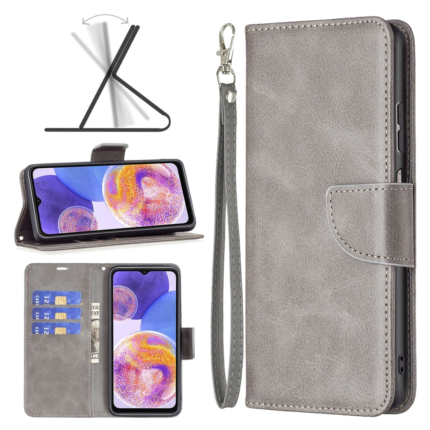 DESIGN Grau Galaxy Book Case, Bookcover, Samsung, KÖNIG A23,