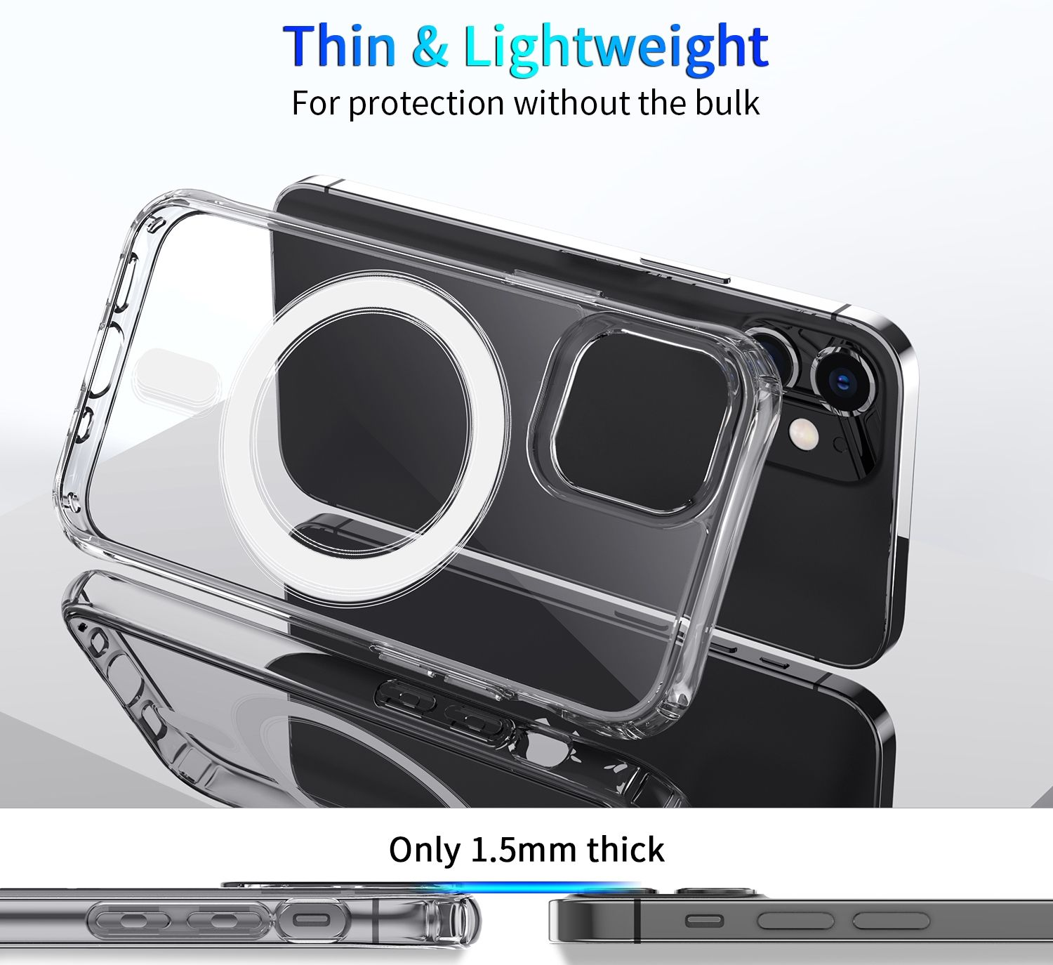 Transparente Handyhülle auf einem Telefon. Die Hülle ist dünn und transparent.