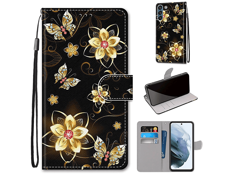 Case, Samsung, DESIGN S21 Book FE, Schmetterling KÖNIG Golddiamant Bookcover, Galaxy