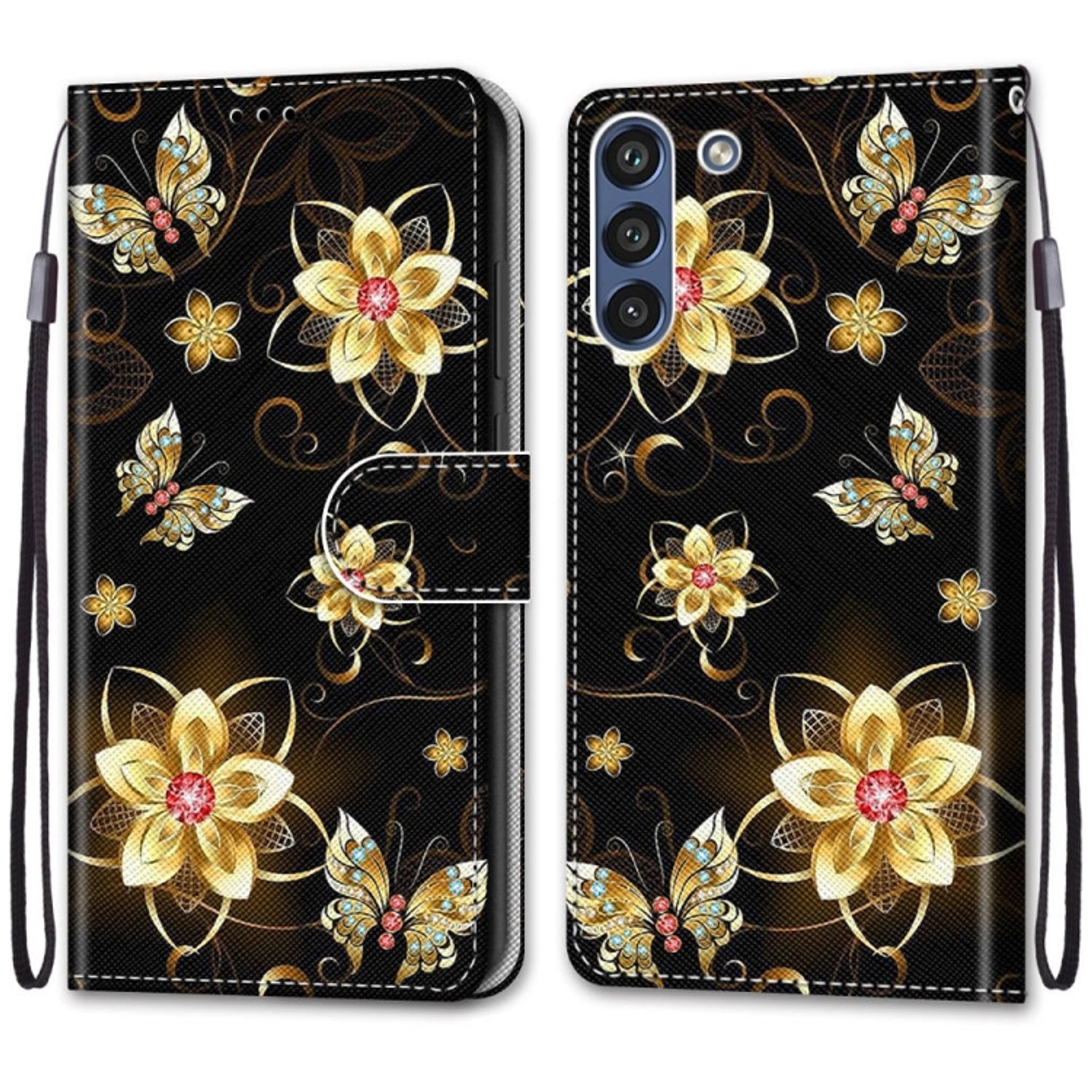 KÖNIG DESIGN Book Case, Bookcover, Samsung, FE, Golddiamant Galaxy S21 Schmetterling