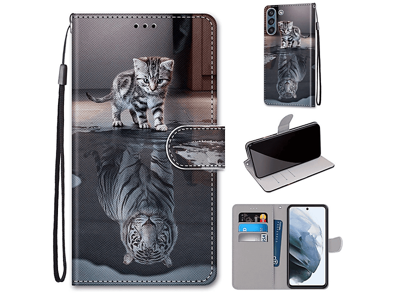 Samsung, Galaxy FE, Book wird KÖNIG Bookcover, Case, S21 Tiger DESIGN Katze zum