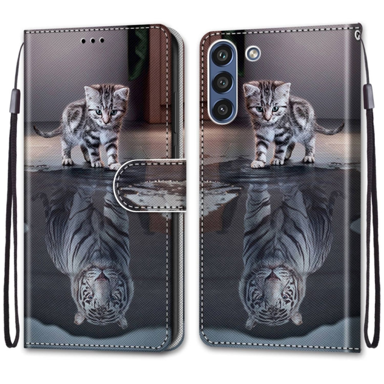 KÖNIG DESIGN Book Case, Samsung, S21 Galaxy Bookcover, wird Tiger Katze zum FE