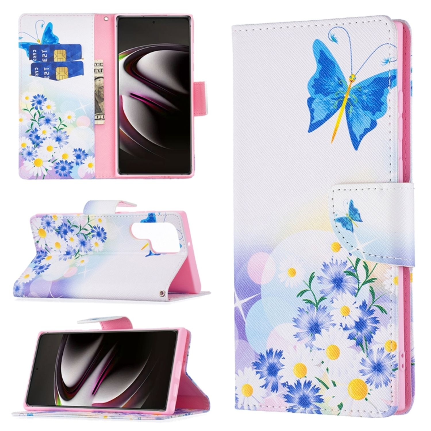 KÖNIG DESIGN Book Case, Bookcover, Samsung, S22 Galaxy Ultra 5G, Schmetterlingsliebe
