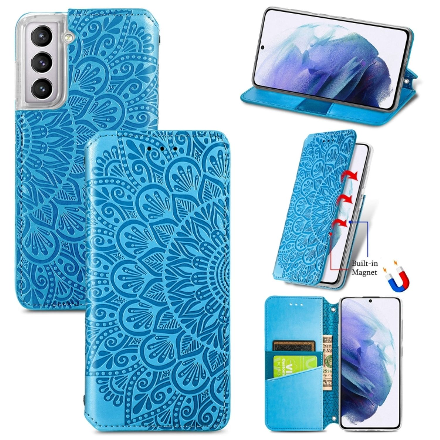 5G, Book Galaxy Bookcover, Blau DESIGN Case, S22 KÖNIG Samsung,