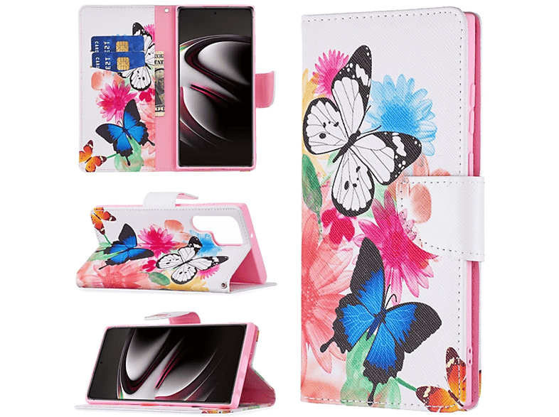 KÖNIG DESIGN Book Case, Bookcover, Samsung, Galaxy S22 Ultra 5G, Schmetterlinge