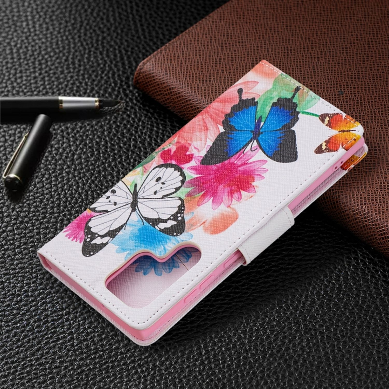 KÖNIG DESIGN Book Case, Samsung, Schmetterlinge Bookcover, Galaxy S22 5G, Ultra