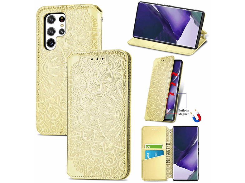 KÖNIG DESIGN Galaxy Ultra S22 Case, Gelb Book Samsung, 5G, Bookcover