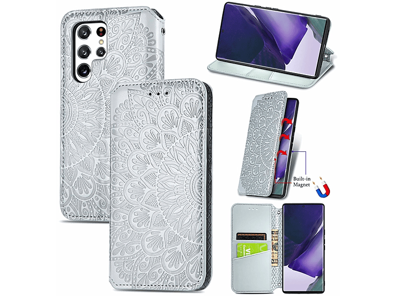 KÖNIG DESIGN Book Case, Bookcover, Samsung, Galaxy S22 Ultra 5G, Silber