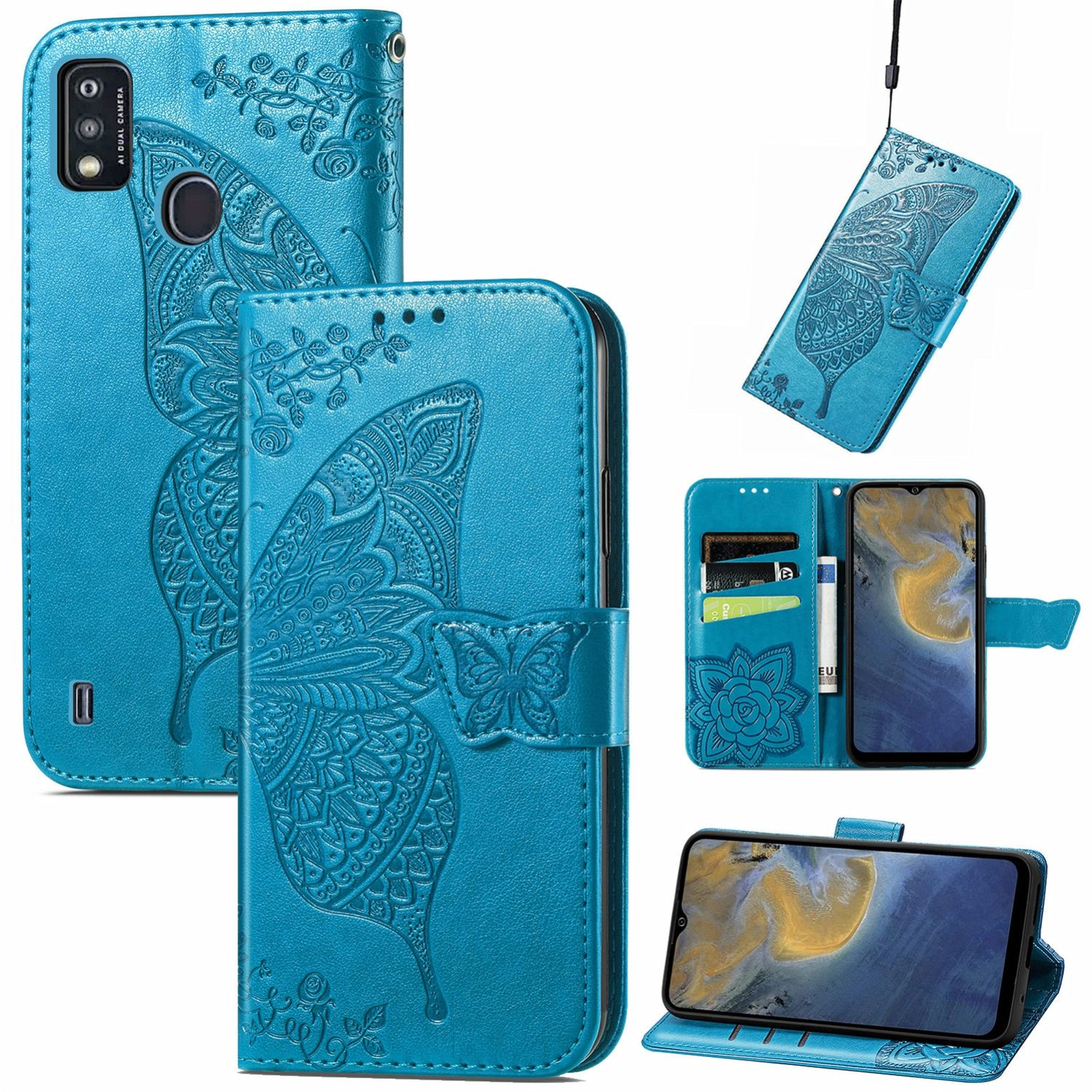 Case, Book Blade A51, ZTE, DESIGN KÖNIG Bookcover, Blau