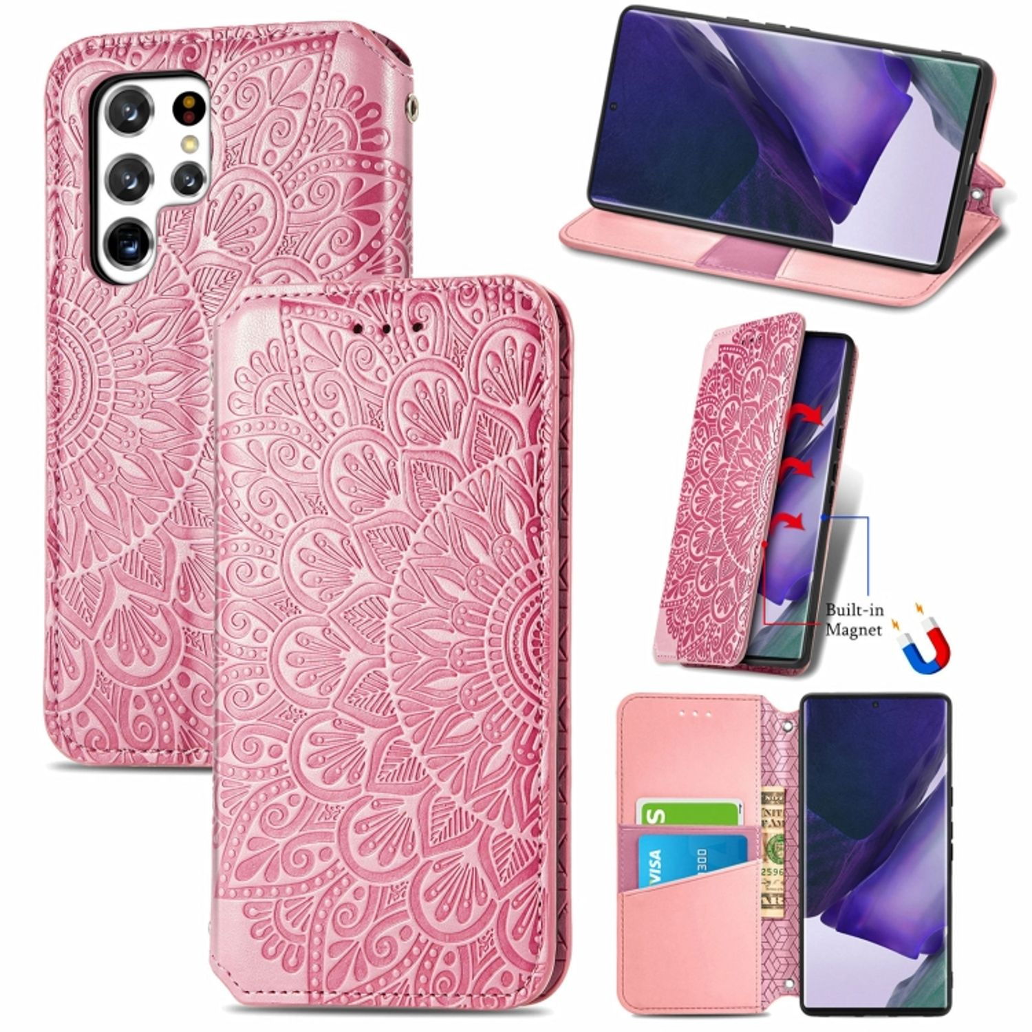 KÖNIG DESIGN Samsung, Bookcover, 5G, Ultra S22 Case, Book Rosa Galaxy