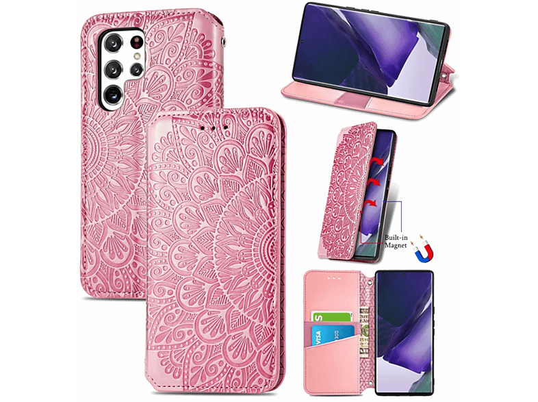 DESIGN KÖNIG Samsung, S22 Case, Book Bookcover, 5G, Rosa Galaxy Ultra