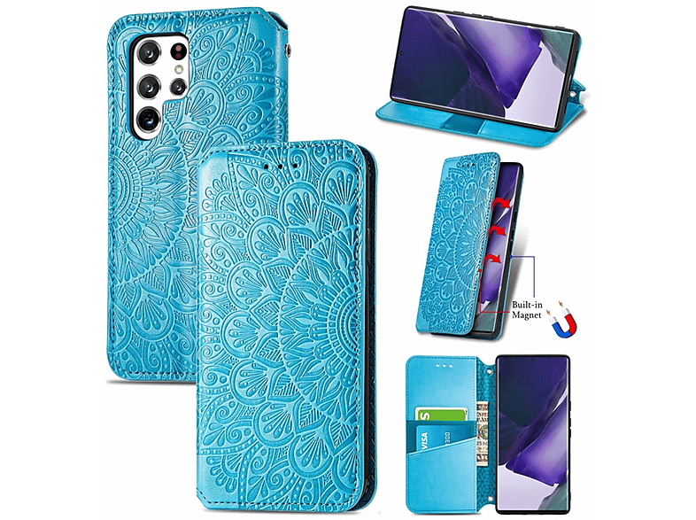 Bookcover, S22 Samsung, 5G, Blau Galaxy Ultra DESIGN Case, Book KÖNIG