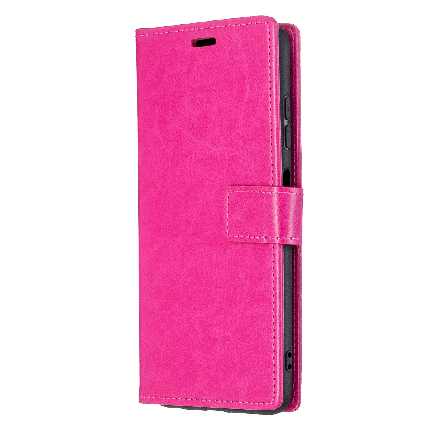 Eine pinke Handyhülle mit Klappe, geschlossen.