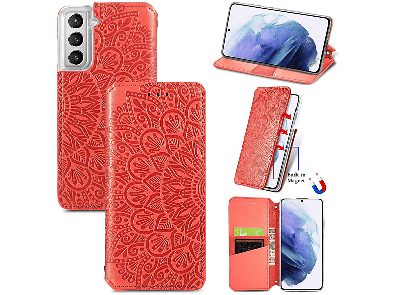 KÖNIG DESIGN Plus, Galaxy Rot Book Case, S21 Samsung, Bookcover