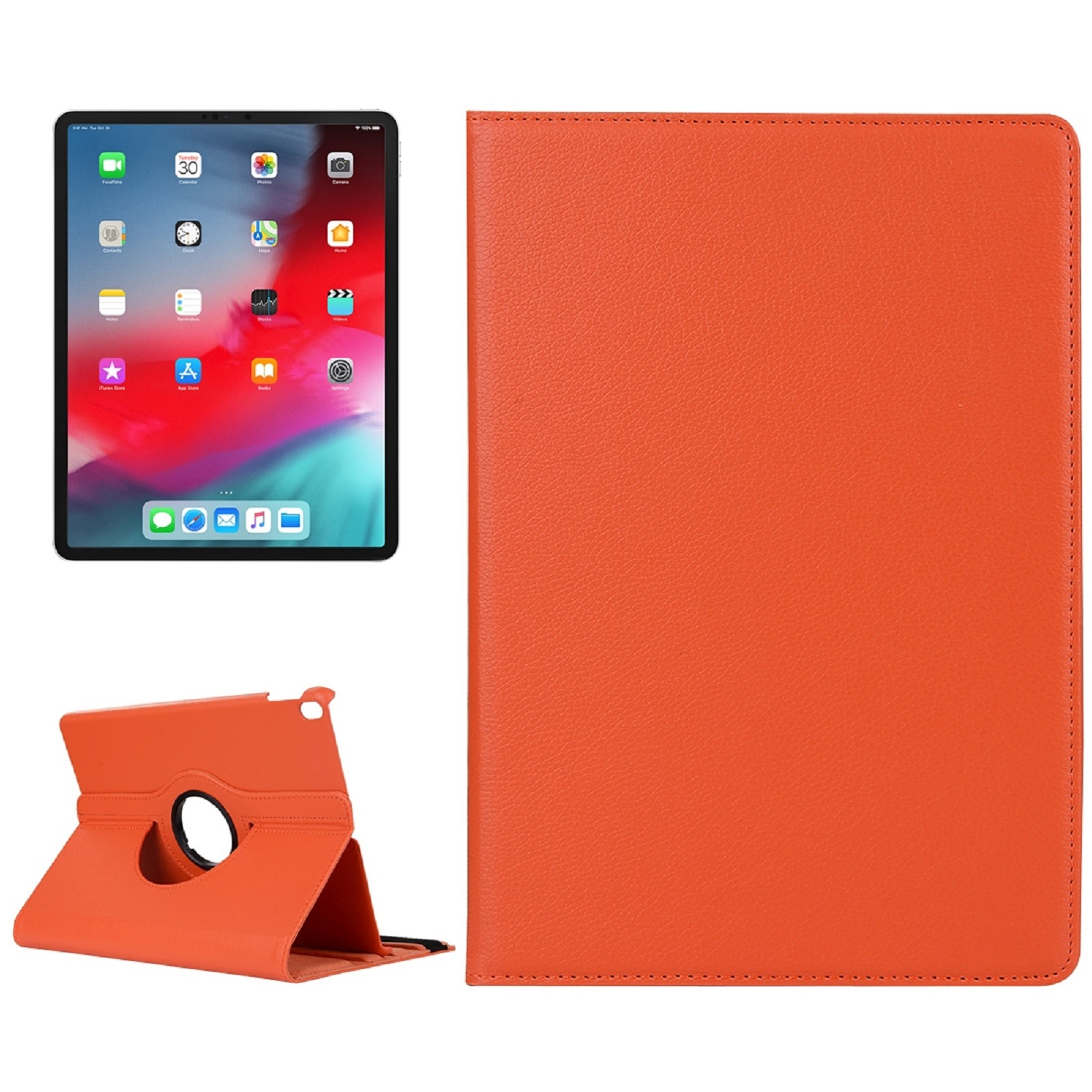 PROTECTORKING Tablethülle Bookcover Rotation Kunstleder/ 360 Robustes TPU, Full Case Schutzhülle für Grad Apple drehbar Orange Cover