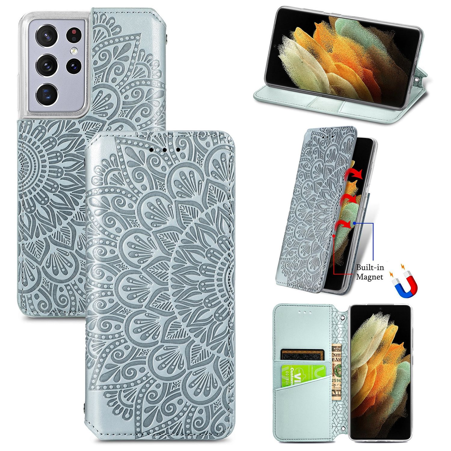 Case, Bookcover, Galaxy Samsung, Ultra, Book Grau DESIGN KÖNIG S21