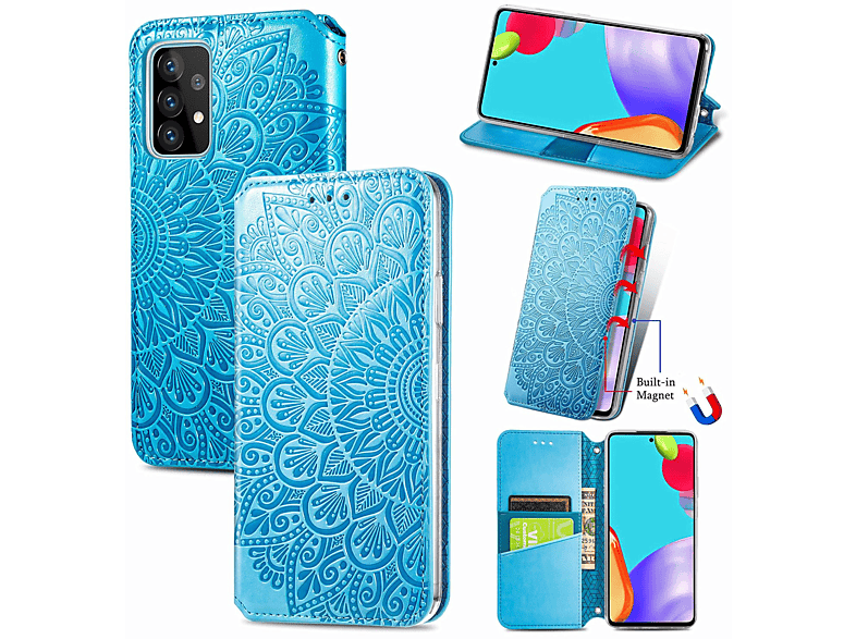 / / Blau DESIGN KÖNIG Case, 5G Galaxy Bookcover, A52s, 4G Book Samsung, A52