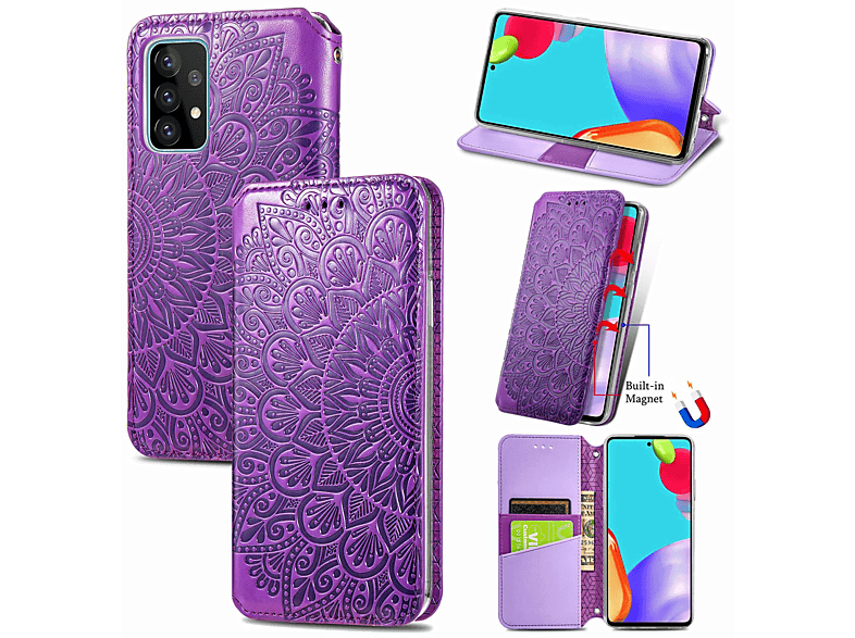 KÖNIG DESIGN Book Case, Bookcover, Samsung, Galaxy A52 4G / 5G / A52s, Violett