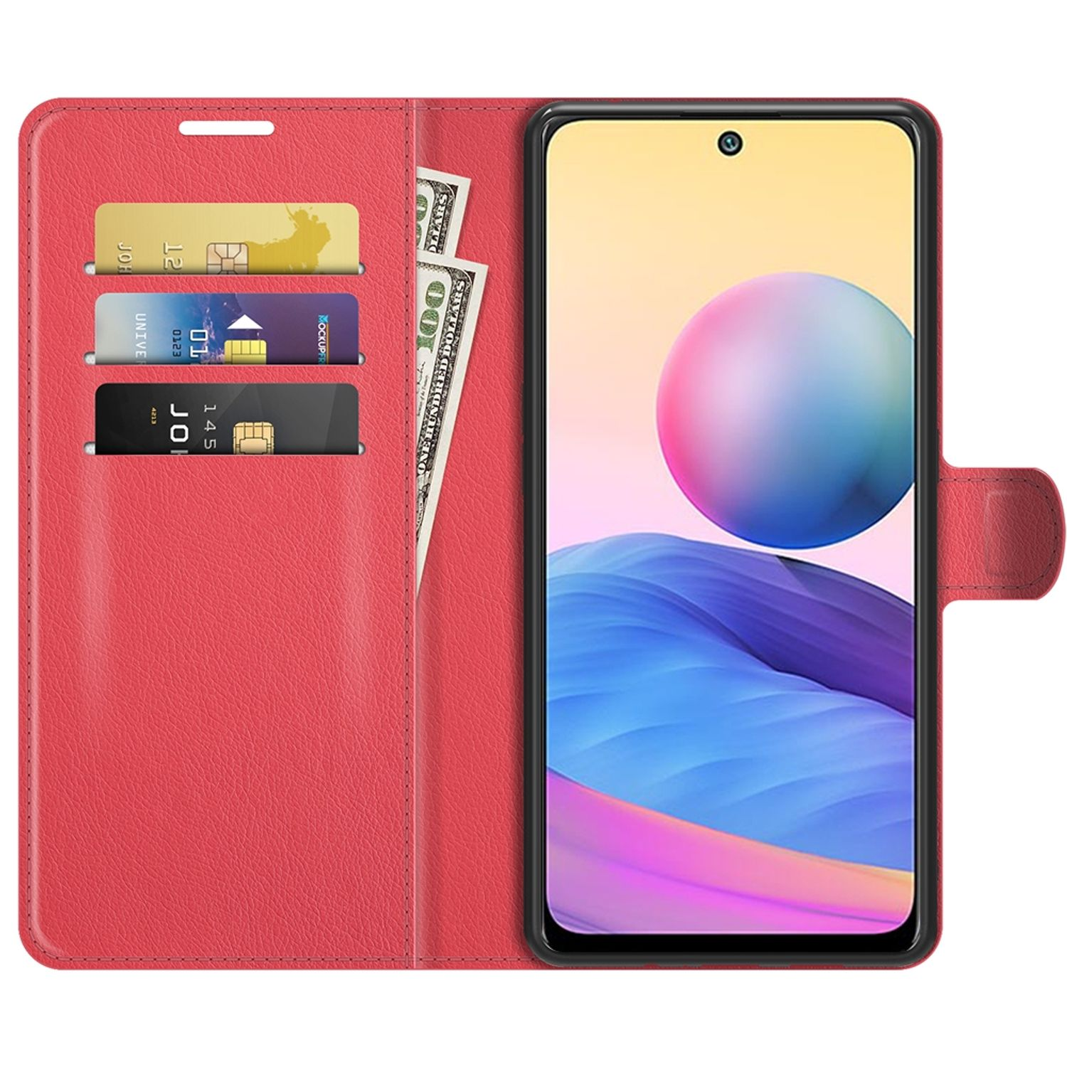 KÖNIG DESIGN Book Case, Bookcover, Note 5G, Redmi 10 Rot Xiaomi