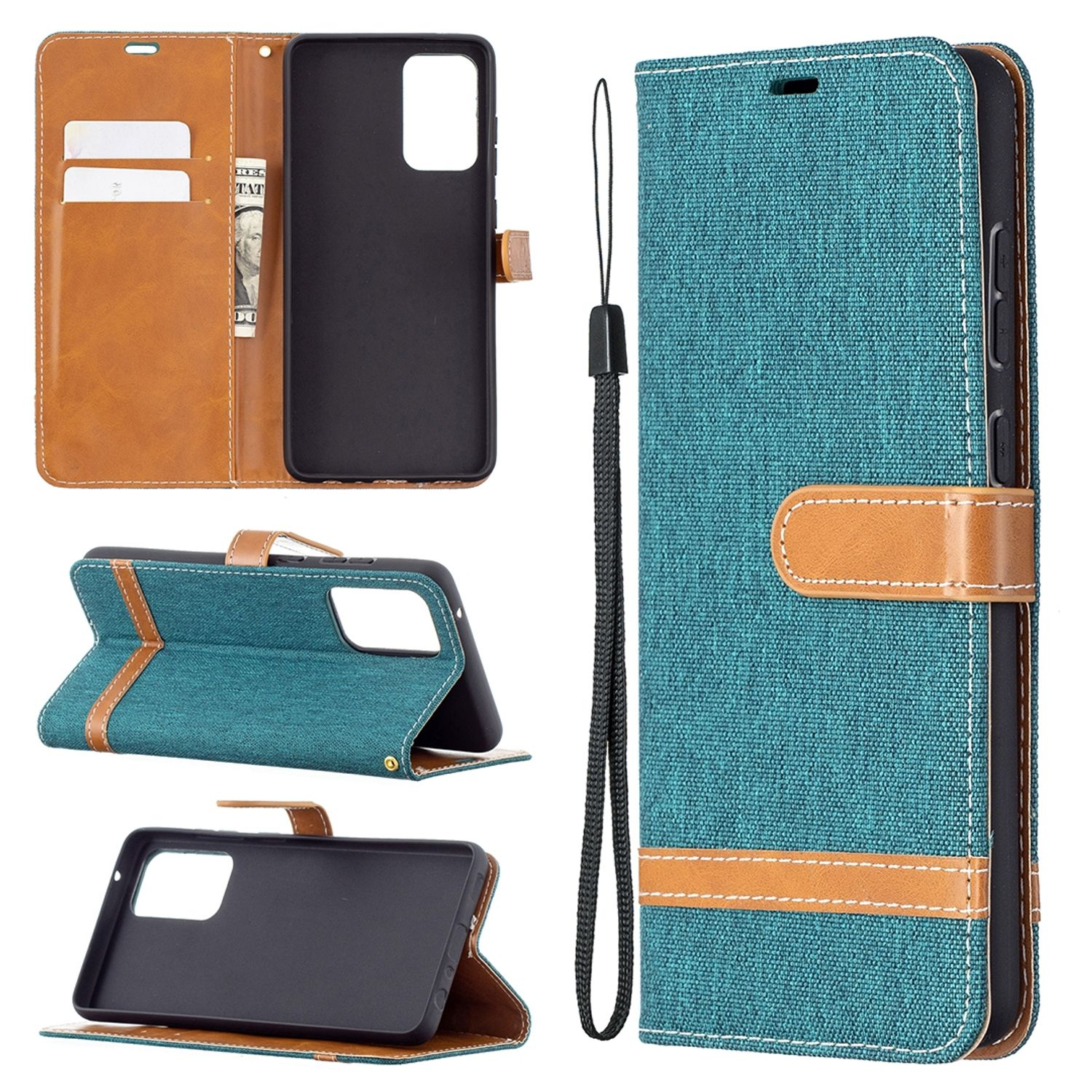 KÖNIG DESIGN Book Samsung, Grün Galaxy A72 Case, Bookcover, 5G