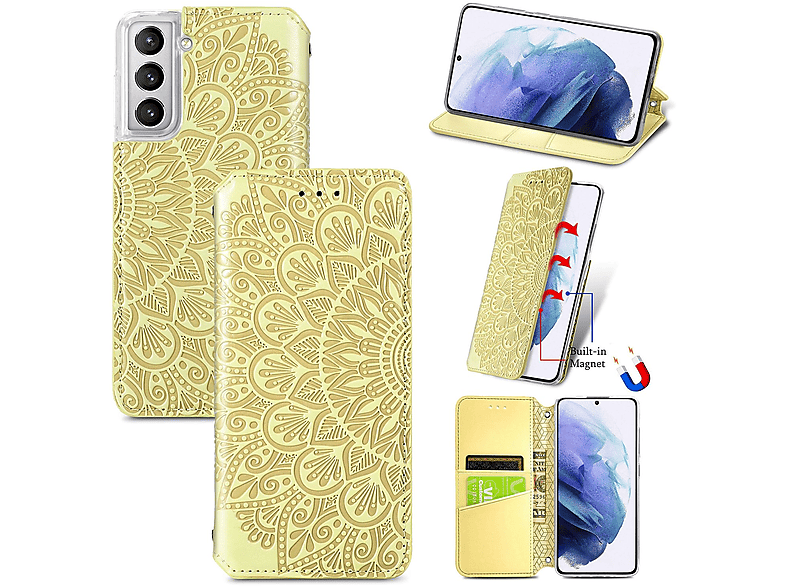 Case, Plus, Book S21 Galaxy KÖNIG DESIGN Gelb Bookcover, Samsung,