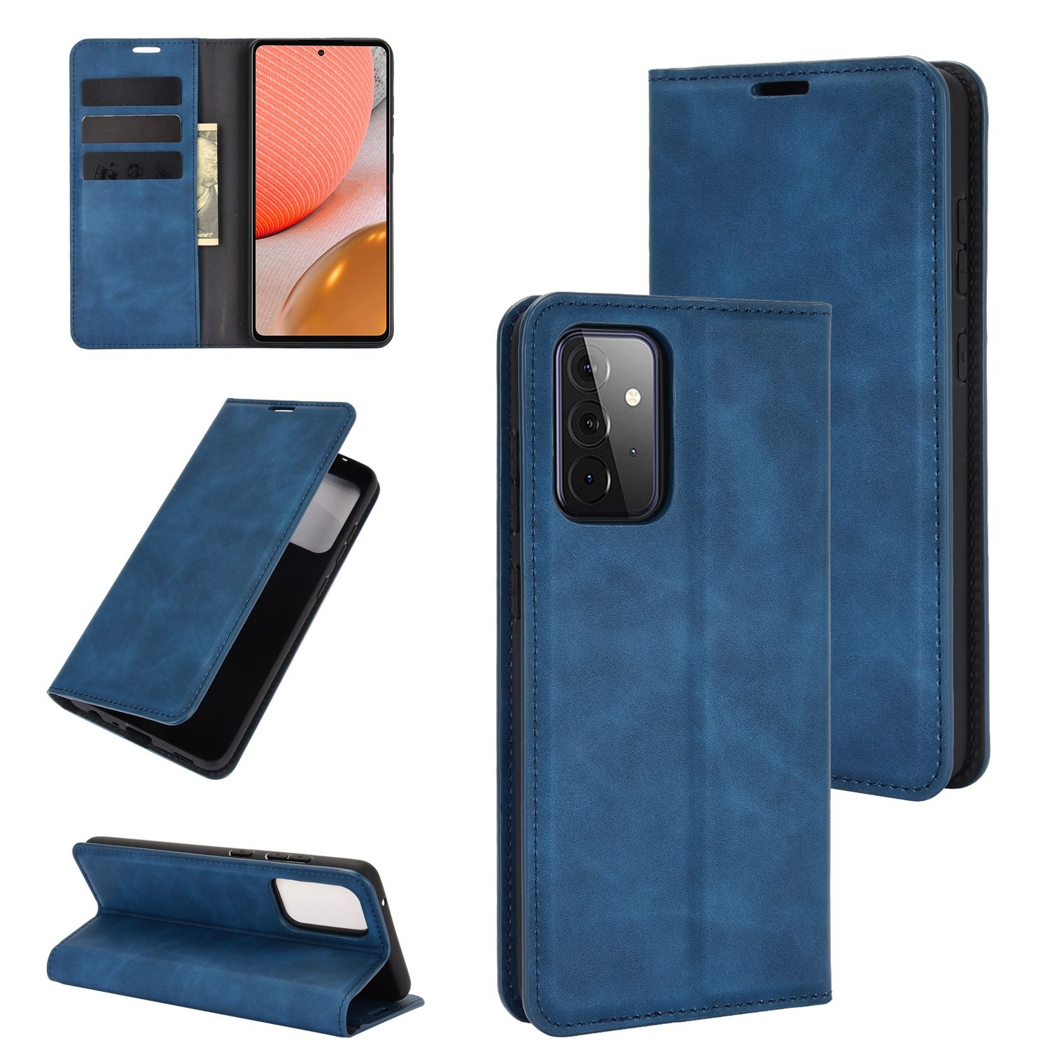 KÖNIG DESIGN Galaxy Case, A72 Book Samsung, Blau Bookcover, 5G