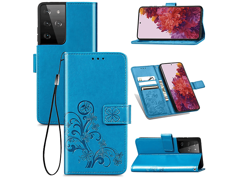KÖNIG DESIGN Bookcover, Case, Book Samsung, Ultra, Galaxy Blau S21