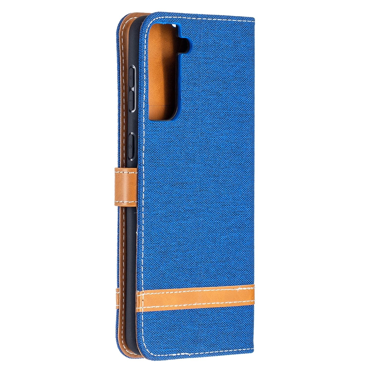 Blau-braune Handyhülle im Folio-Stil mit Magnetverschluss.