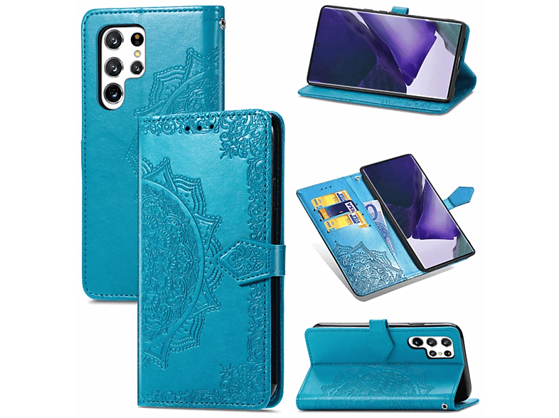 KÖNIG DESIGN Samsung, Ultra Case, Book S22 5G, Bookcover, Galaxy Blau
