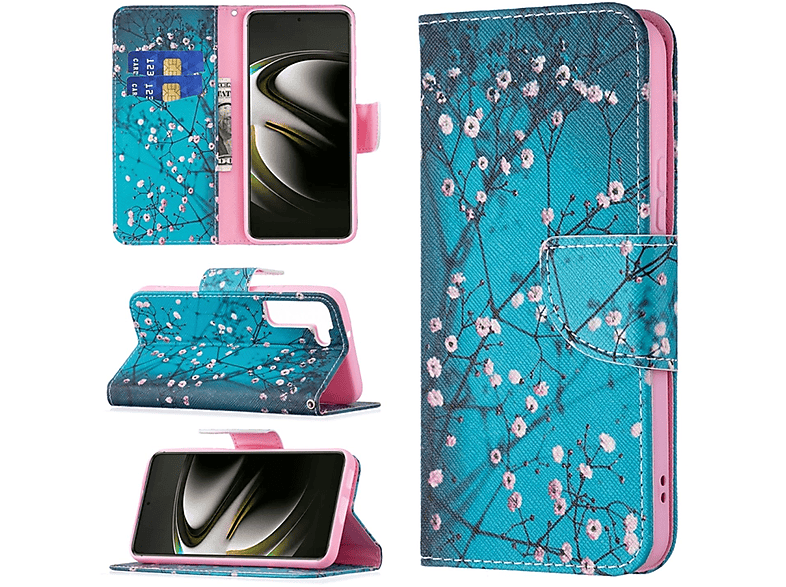 KÖNIG DESIGN Book Case, Bookcover, Samsung, Galaxy S22 5G, Pflaumenblüte