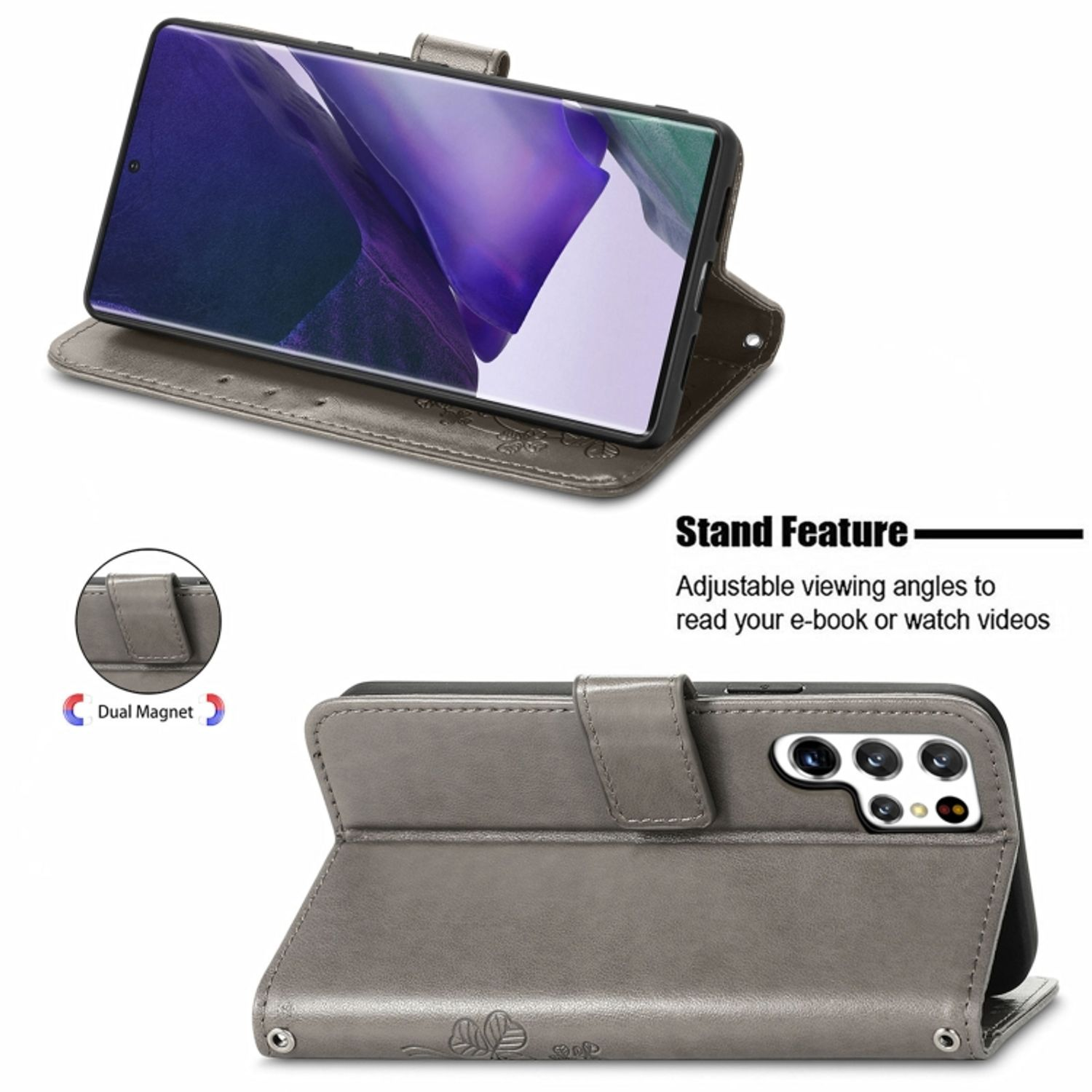 Ultra 5G, DESIGN Case, Book KÖNIG Grau S22 Samsung, Galaxy Bookcover,