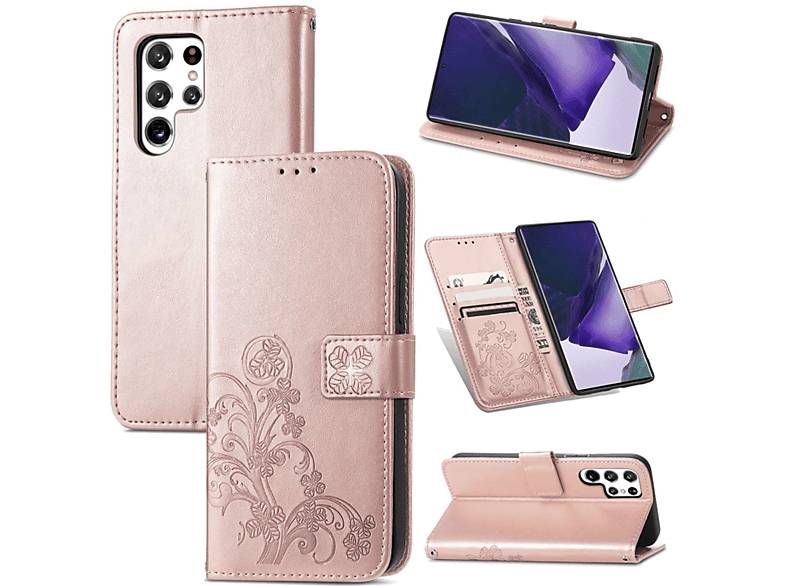 KÖNIG DESIGN Book Case, S22 Samsung, Ultra 5G, Gold Rose Galaxy Bookcover