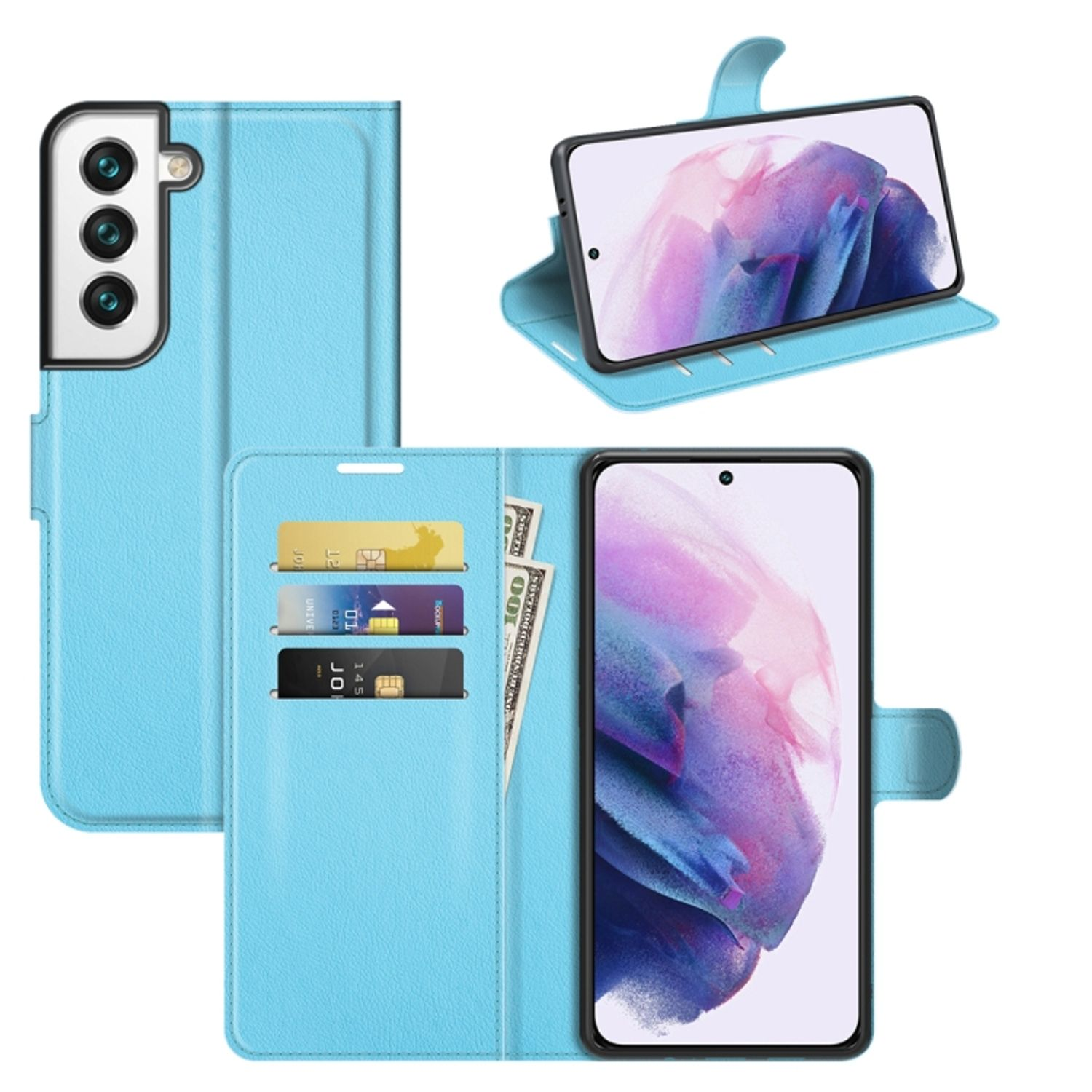 KÖNIG DESIGN Book Samsung, Case, S22 5G, Galaxy Blau Plus Bookcover