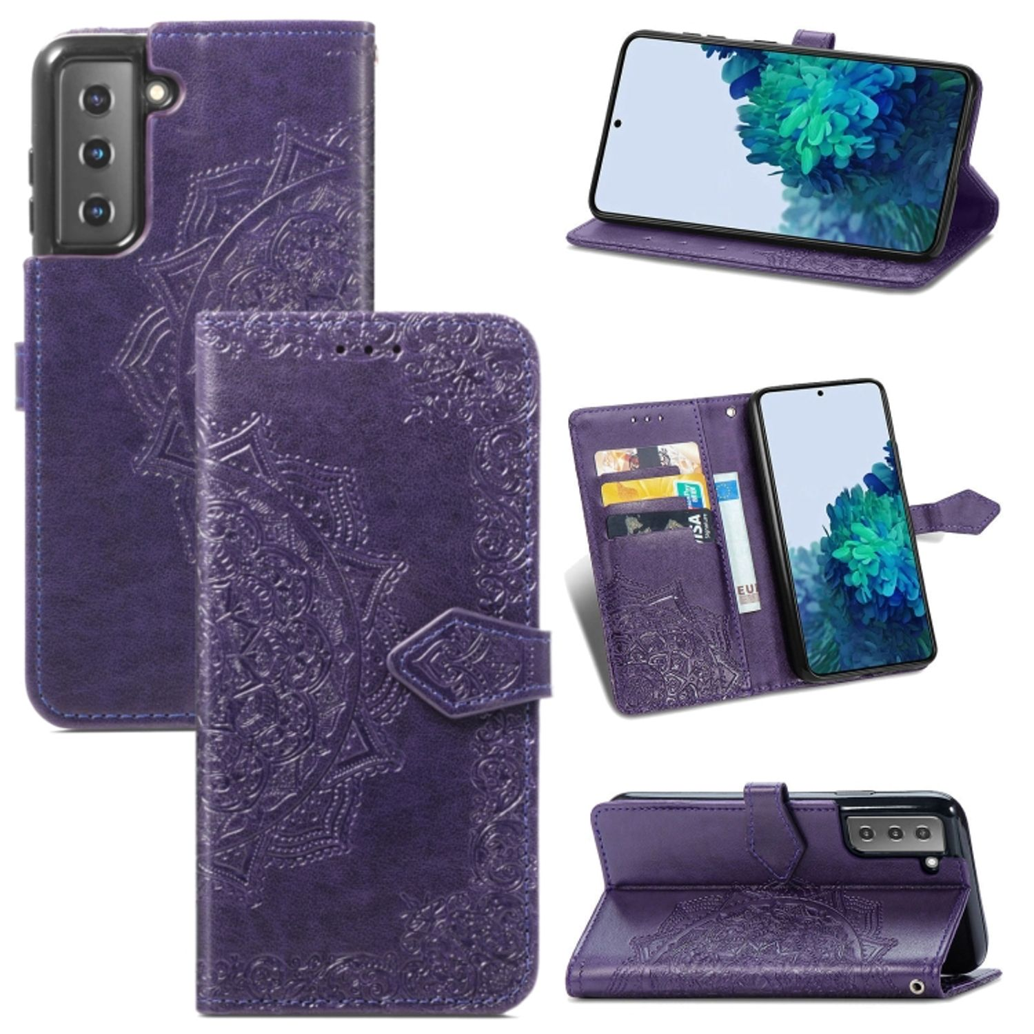 S22 Book Plus Case, DESIGN KÖNIG Bookcover, Violett 5G, Galaxy Samsung,