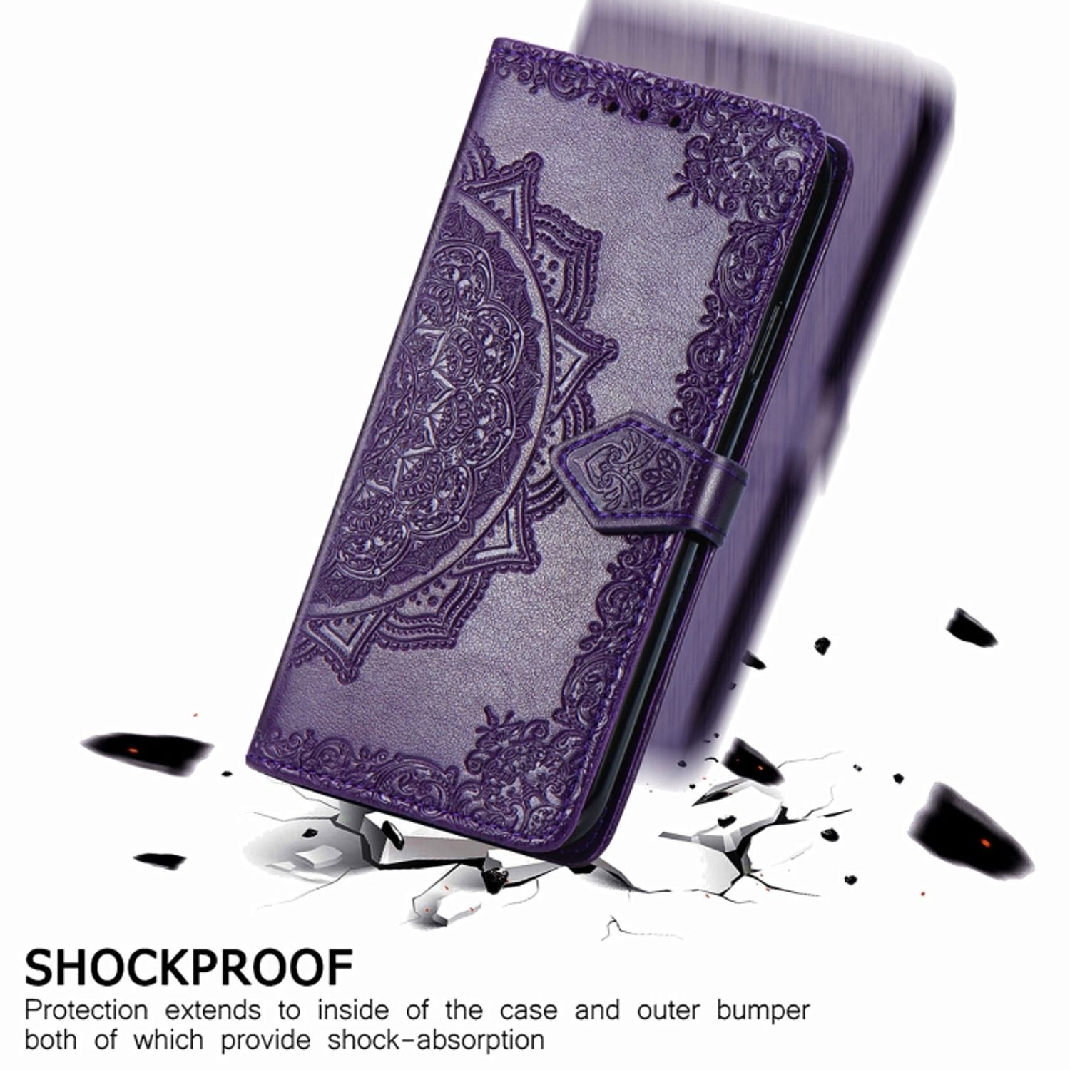 S22 Book Plus Case, DESIGN KÖNIG Bookcover, Violett 5G, Galaxy Samsung,