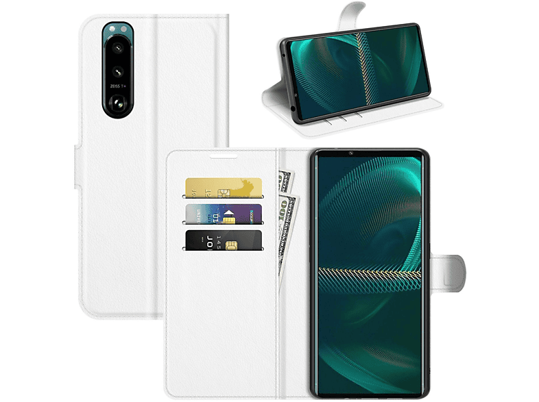 KÖNIG DESIGN Book Case, Xperia 5 Sony, Bookcover, Weiß III