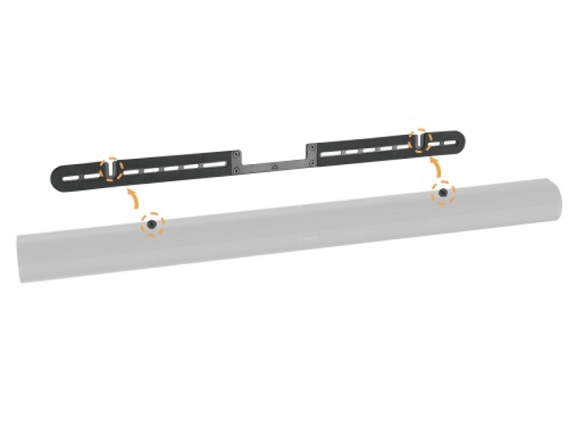 A soundbar and its mounting brackets are displayed.
