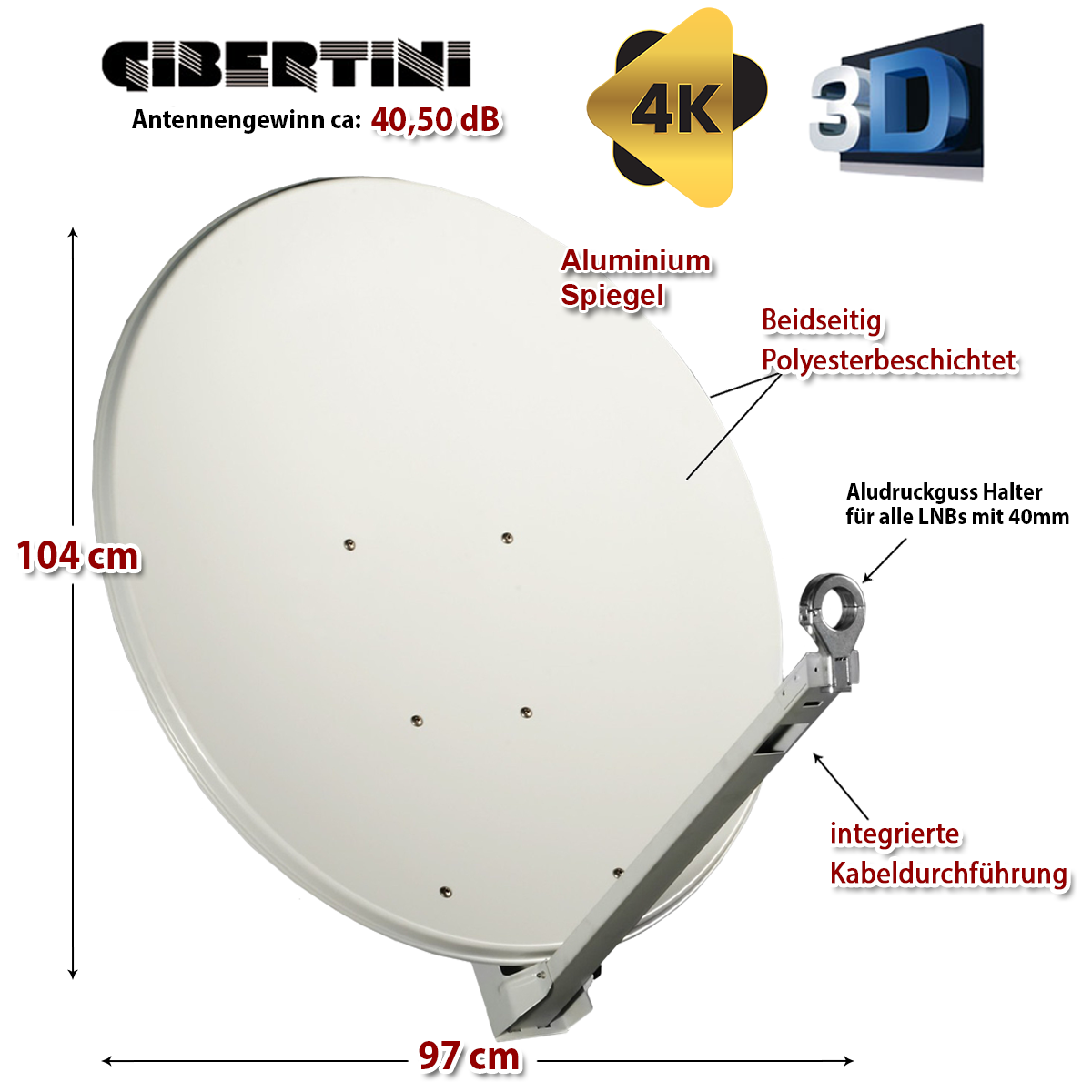 GIBERTINI 100 cm XP Premium Lichtgrau Alu Satellitenschüssel