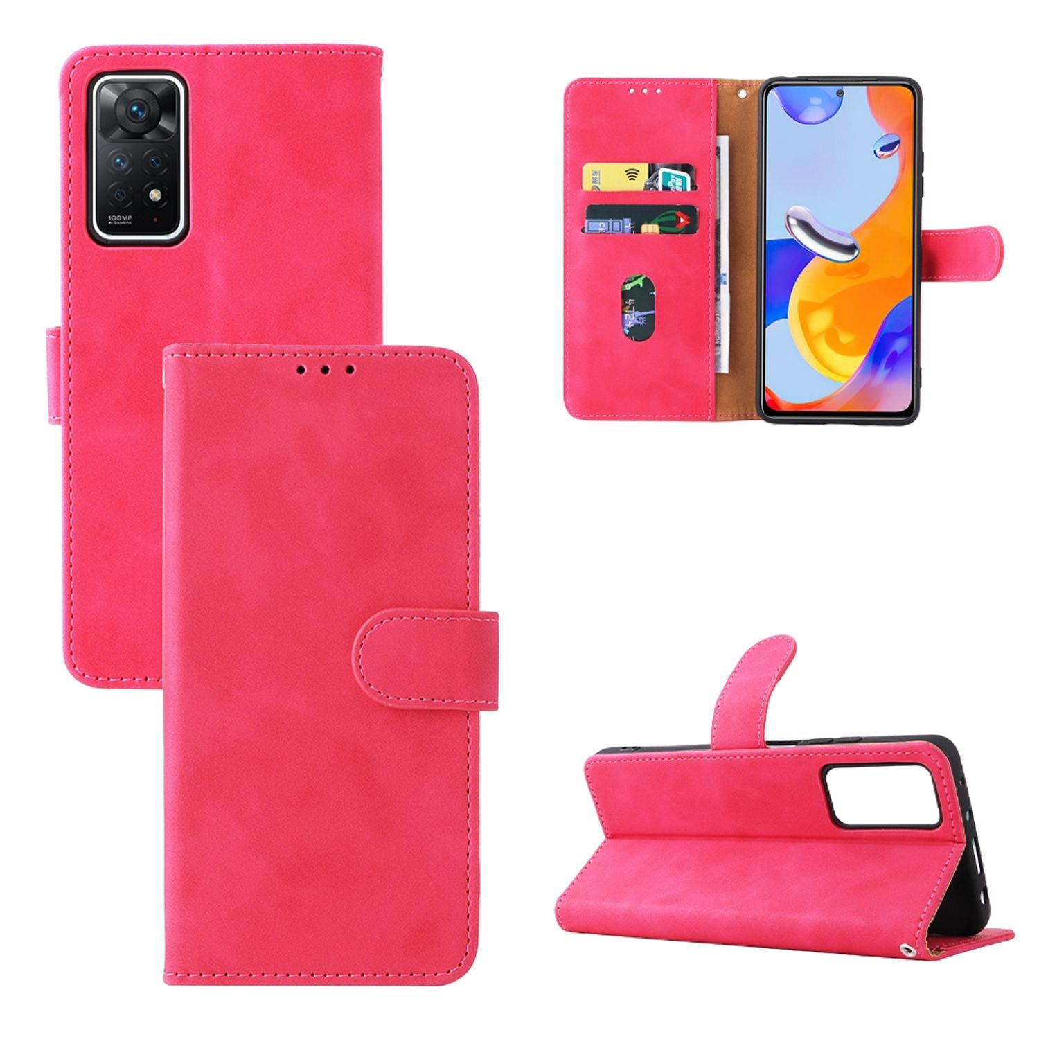 Case, KÖNIG DESIGN Bookcover, Xiaomi, Rot Redmi Rosa 11 / 11 Pro+ Pro Note 5G, Note Book