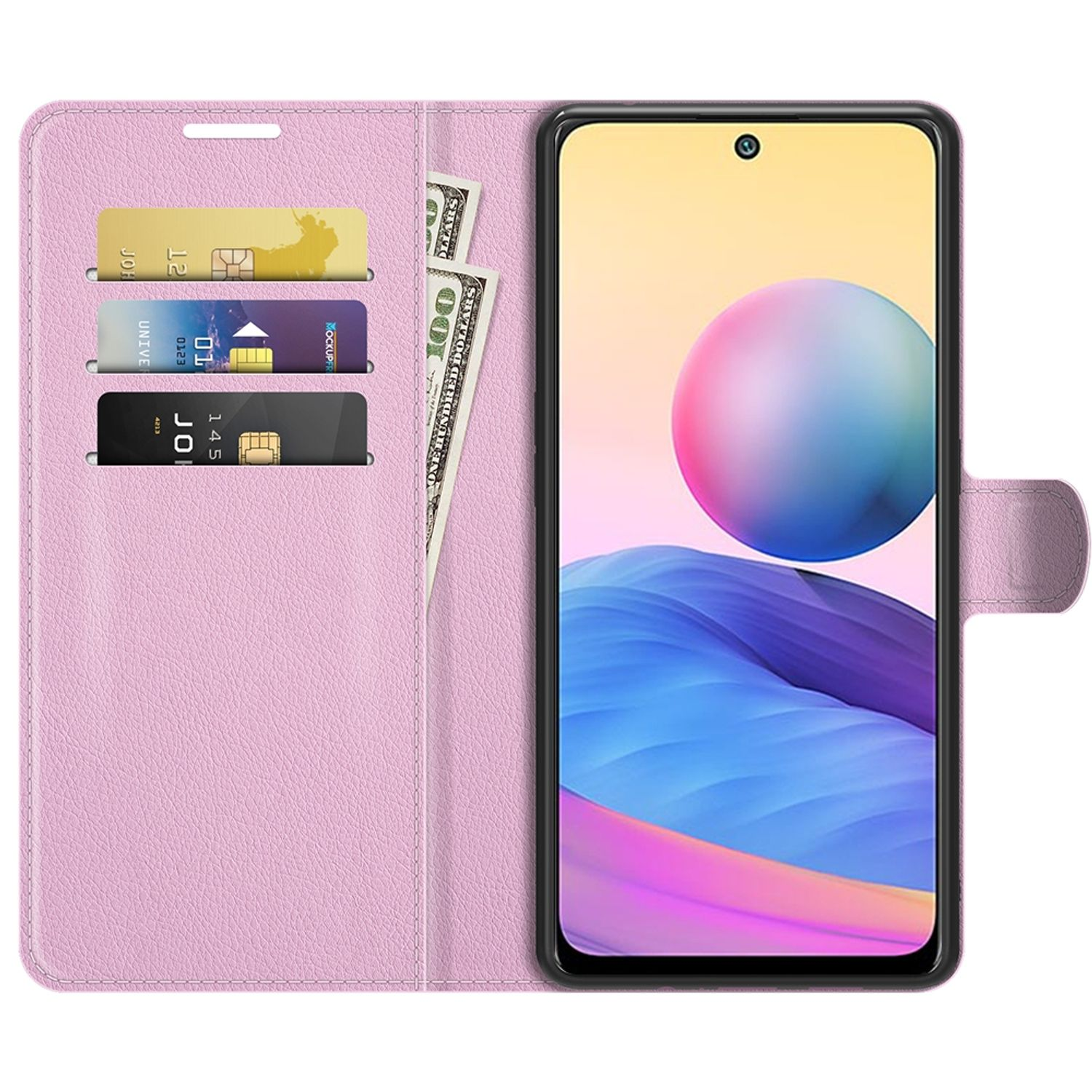 KÖNIG DESIGN Book Case, 10 Note Xiaomi, 5G, Redmi Bookcover, Rosa