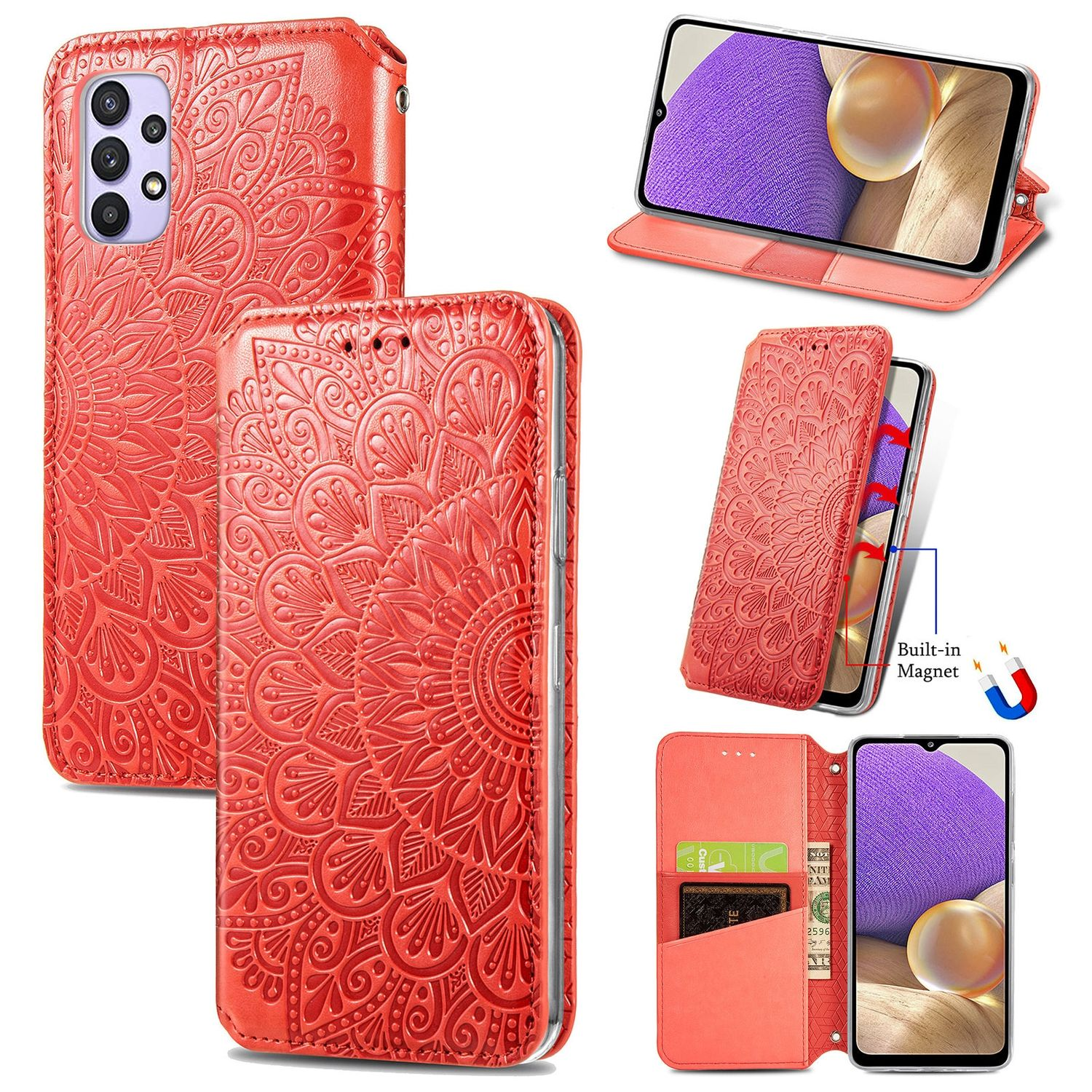 KÖNIG DESIGN Book Bookcover, Case, Galaxy A32 5G, Samsung, Rot