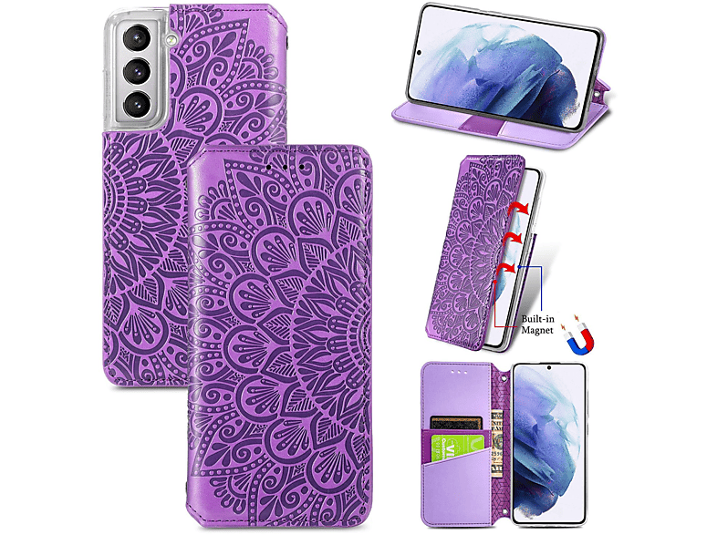 Samsung, Book KÖNIG Bookcover, Galaxy S21, DESIGN Violett Case,