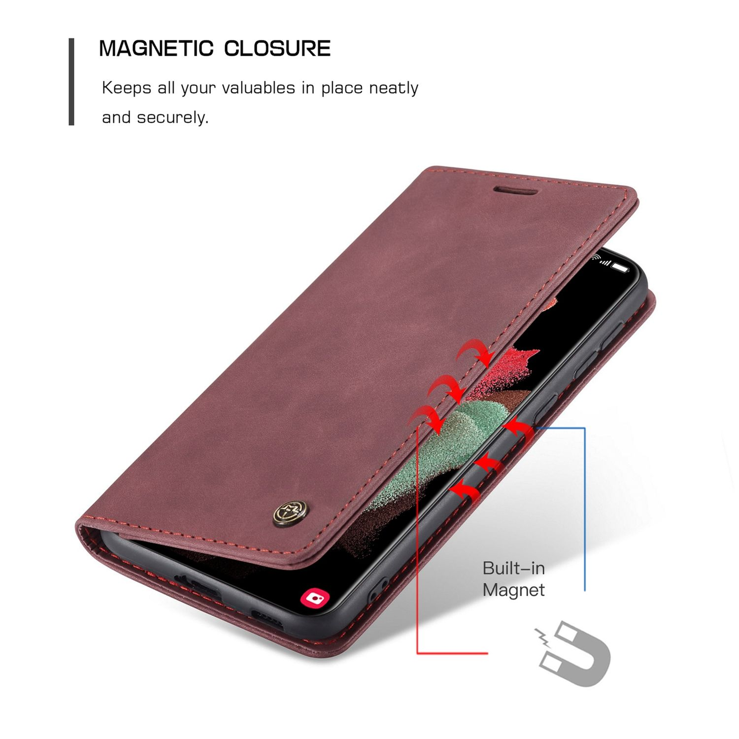 KÖNIG DESIGN Case, Samsung, Rot Ultra, Book S21 Galaxy Bookcover