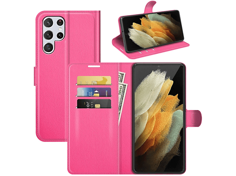 KÖNIG DESIGN Book Case, Bookcover, Samsung, Galaxy S22 Ultra 5G, Rose Rot